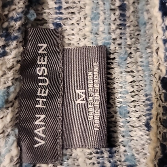 Van Heusen Blue and White Knit Sweater With Lace Hem - Picture 5 of 6